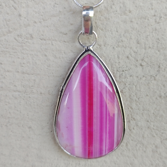 Pink Botswana Agate Pendant Necklace in 925 Sterling Silver Overlay (2.1") - Picture 9 of 10